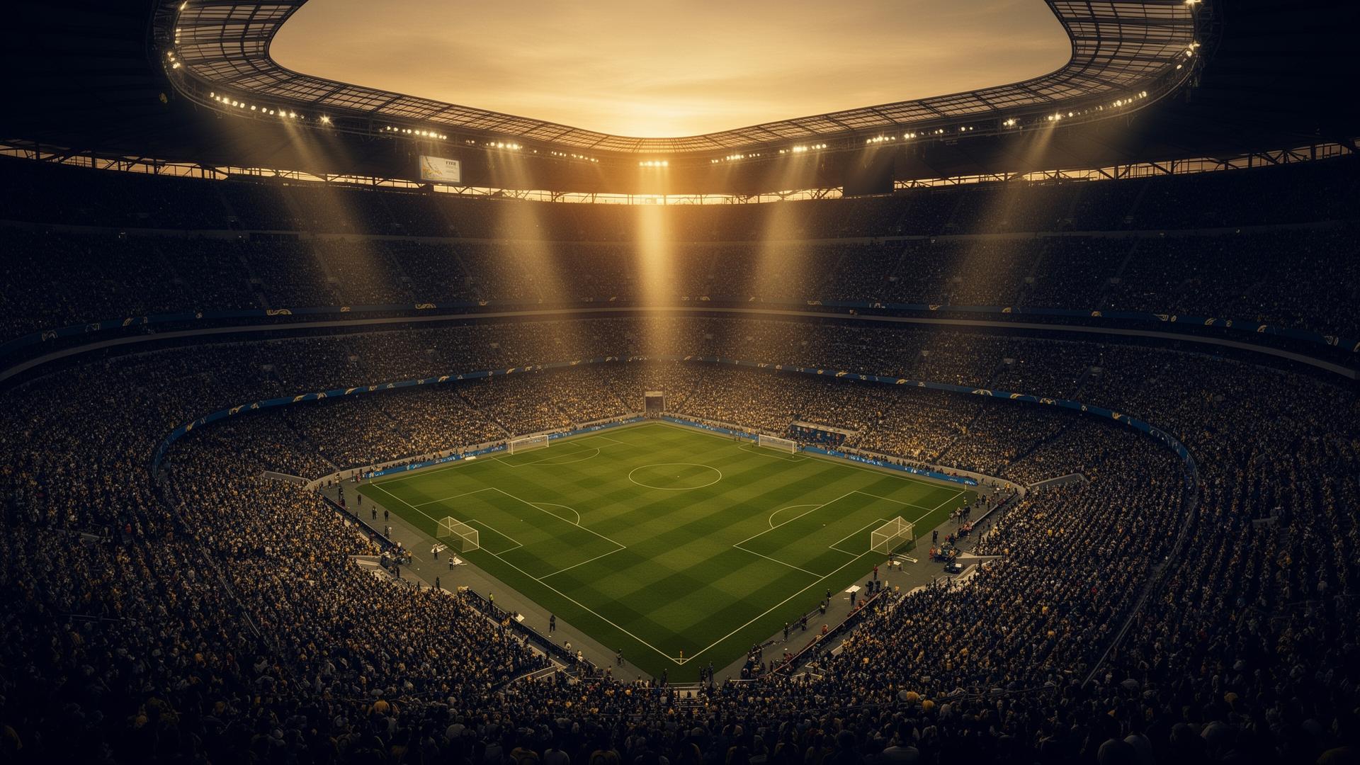 FIFA World Cup stadium at golden hour
